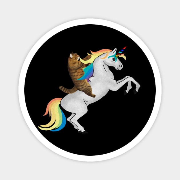 Funny Cat riding Unicorn, Love Unicorns Magnet by logiamerch